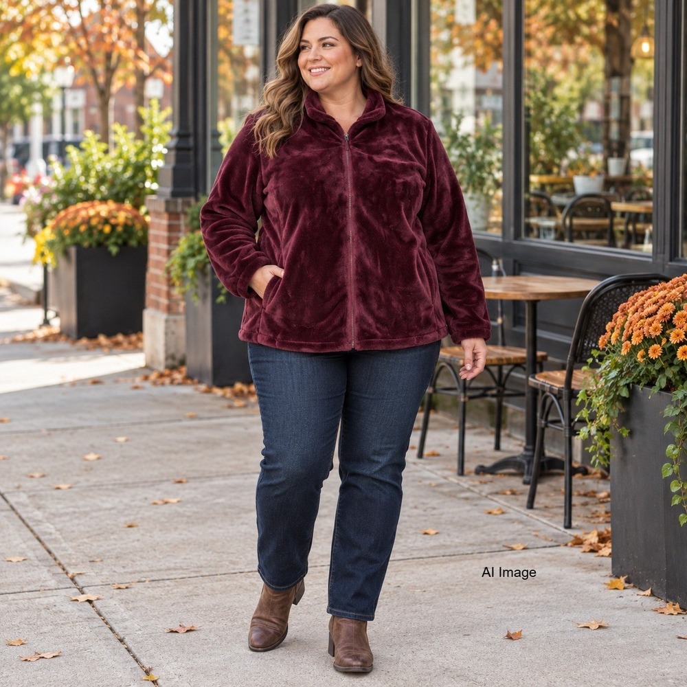 Faux Fur Jacket Womens XXL Burgundy Full Zip Fall Winter 32 Degrees
